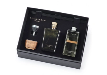 Dárková sada s vůní HABANA TOBACCO - flakon aroma difuzéru + náplň 500 ml + tyčinky + trychtýřek + víčko z ořechového dřeva