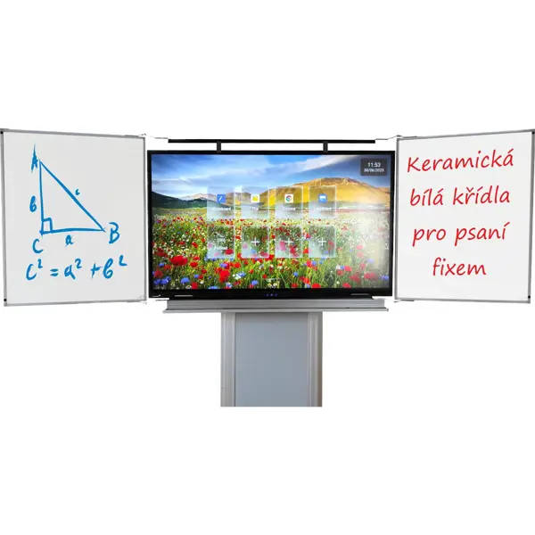 Dotykový displej 86'', 2 bílá křídla a zvedací stojan