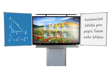 Dotykový displej 86'', 2 modro-bílá křídla a zvedací stojan