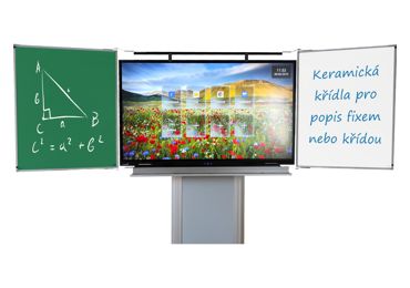 Dotykový displej 86'', 2 zeleno-bílá křídla a zvedací stojan