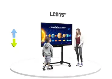 Dotykový LCD displej 75" na mobilním elektrickém stojanu