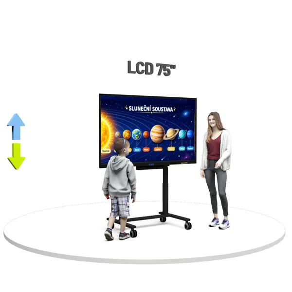 Dotykový LCD displej 75" na mobilním elektrickém stojanu