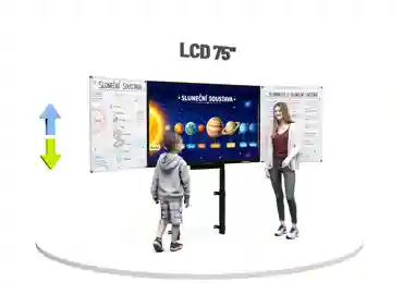 Dotykový LCD displej 75" se dvěma křídly na elektrickém stojanu