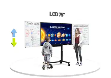 Dotykový LCD displej 75" se dvěma křídly na mobilním elektrickém stojanu
