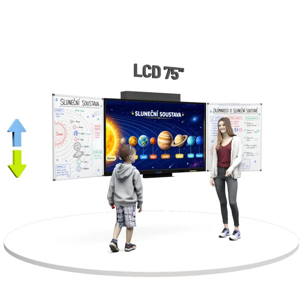 Dotykový LCD displej 75" se dvěma křídly na skrytém zvedacím stojanu