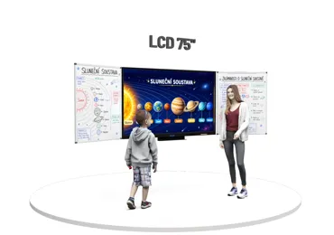 Dotykový LCD displej 75" se dvěma křídly na stěně