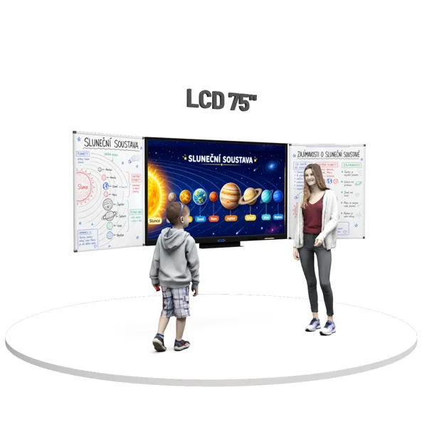 Dotykový LCD displej 75" se dvěma křídly na stěně