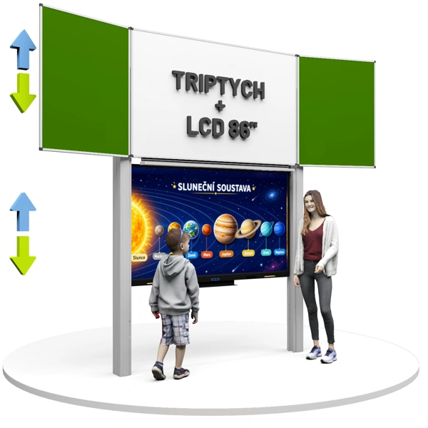 Dotykový LCD displej 86" s tabulí Triptych na pylonech