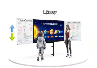 Dotykový LCD displej 86" se dvěma křídly na elektrickém stojanu
