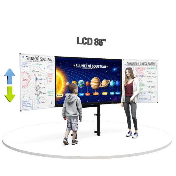 Dotykový LCD displej 86" se dvěma křídly na elektrickém stojanu