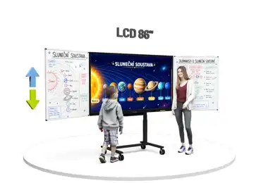 Dotykový LCD displej 86" se dvěma křídly na mobilním elektrickém stojanu