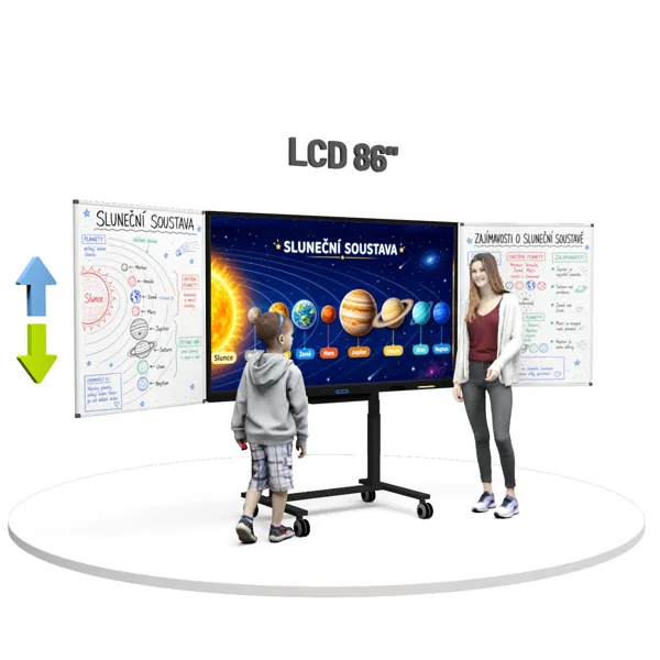 Dotykový LCD displej 86" se dvěma křídly na mobilním elektrickém stojanu