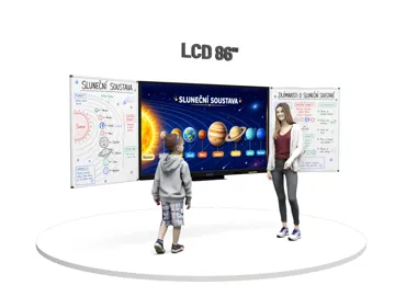 Dotykový LCD displej 86" se dvěma křídly na stěně