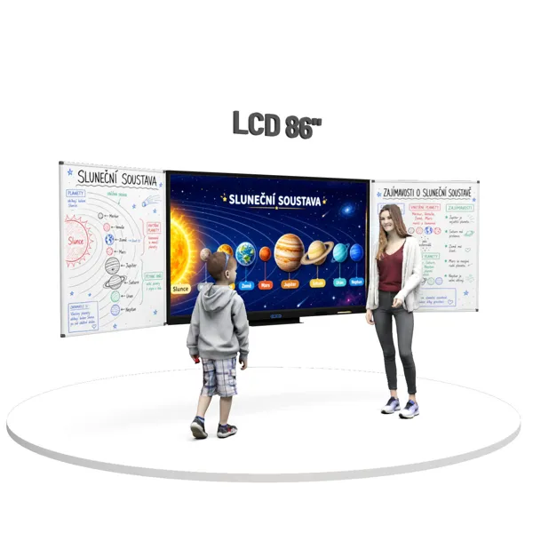 Dotykový LCD displej 86" se dvěma křídly na stěně