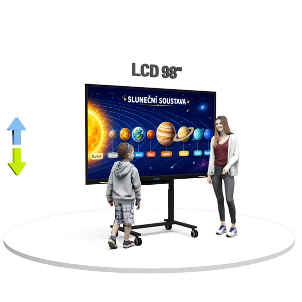 Dotykový LCD displej 98" na mobilním elektrickém stojanu
