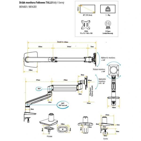Držák monitoru Fellowes TALLO bílý