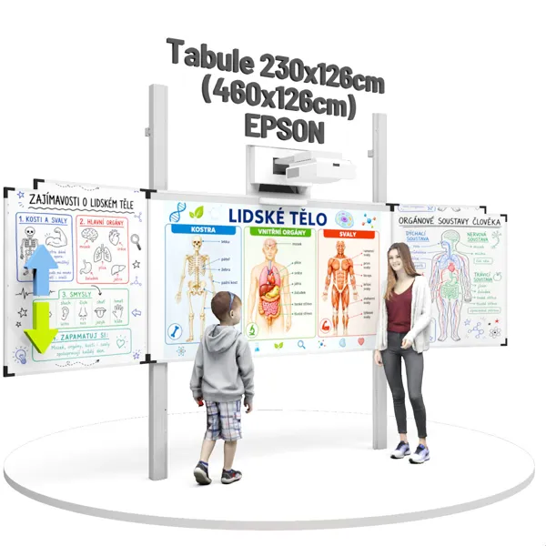 Interaktivní třídílná tabule s dotykovým laserovým projektorem Epson EB-770Fi, na pylonech