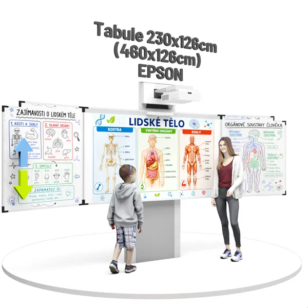 Interaktivní třídílná tabule s dotykovým laserovým projektorem Epson EB-770Fi, na zvedacím stojanu