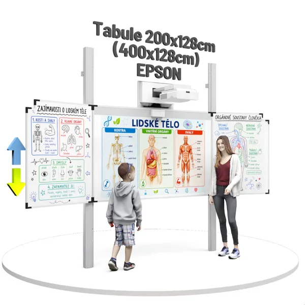 Interaktivní třídílná tabule s dotykovým projektorem Epson EB-695Wi, na pylonech