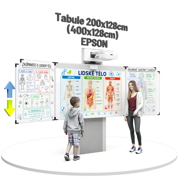 Interaktivní třídílná tabule s dotykovým projektorem Epson EB-695Wi, na zvedacím stojanu