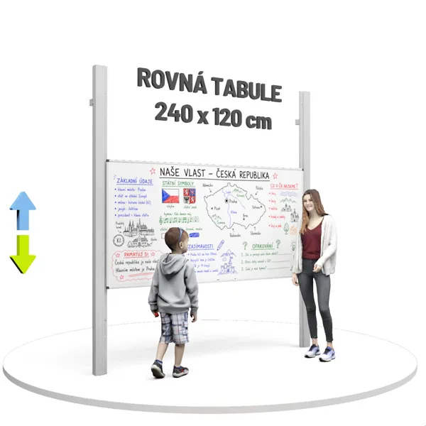 Keramická magnetická tabule 240 x 120 cm na pylonech, bílá