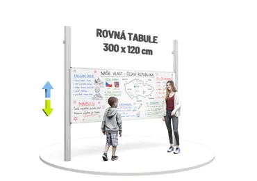 Keramická magnetická tabule 300 x 120 cm na pylonech, bílá