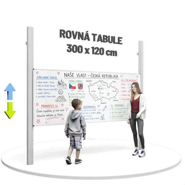 Keramická magnetická tabule 300 x 120 cm na pylonech, bílá