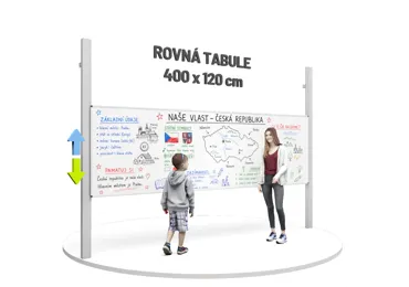 Keramická magnetická tabule 400 x 120 cm na pylonech, bílá