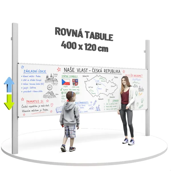 Keramická magnetická tabule 400 x 120 cm na pylonech, bílá