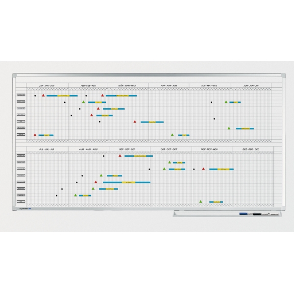 Keramická roční plánovací tabule - 2 pol. (30 polí) 100x200, PROFESSIONAL, magnetická, bílá