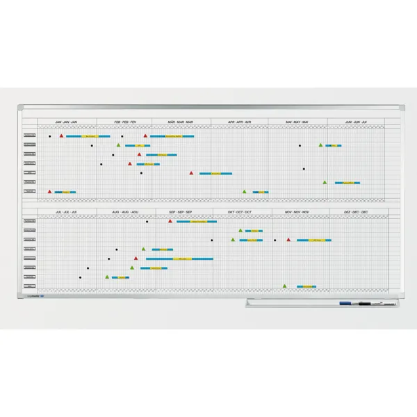 Keramická roční plánovací tabule - 2 pol. (30 polí) 100x200, PROFESSIONAL, magnetická, bílá