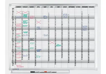 Keramická roční plánovací tabule 90x120 cm, PROFESSIONAL, magnetická, bílá