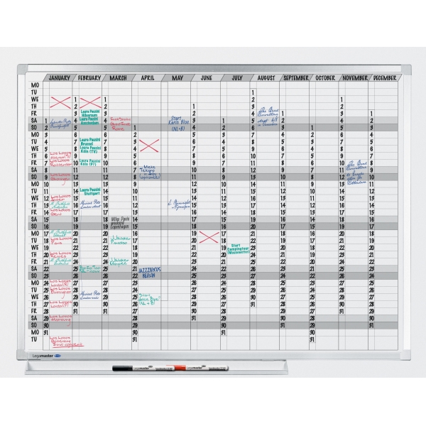 Keramická roční plánovací tabule 90x120 cm, PROFESSIONAL, magnetická, bílá
