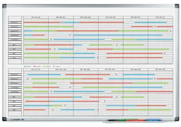 Lakovaná roční plánovací tabule - (20 polí), 2 pol. 60x90 cm, PREMIUM, magnetická, bílá