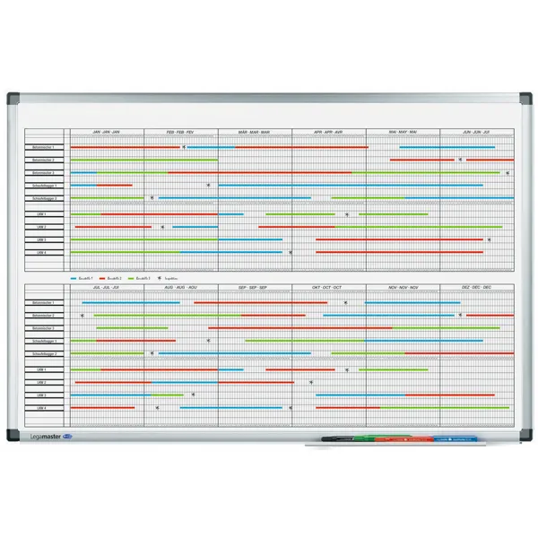 Lakovaná roční plánovací tabule - (20 polí), 2 pol. 60x90 cm, PREMIUM, magnetická, bílá
