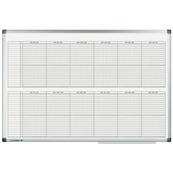 Lakovaná roční plánovací tabule - (20 polí), 2 pol. 60x90 cm, PREMIUM, magnetická, bílá
