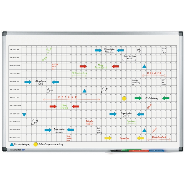 Lakovaná roční plánovací tabule horizontální 60x90 cm, PREMIUM, magnetická, bílá