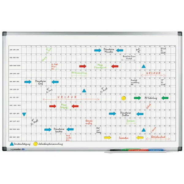 Lakovaná roční plánovací tabule horizontální 60x90 cm, PREMIUM, magnetická, bílá