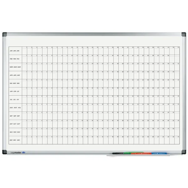 Lakovaná roční plánovací tabule horizontální 60x90 cm, PREMIUM, magnetická, bílá