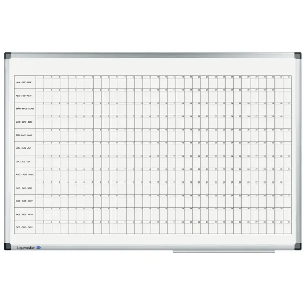 Lakovaná roční plánovací tabule horizontální 60x90 cm, PREMIUM, magnetická, bílá