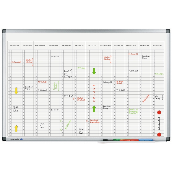 Lakovaná roční plánovací tabule vertikální 60x90 cm, PREMIUM, magnetická, bílá