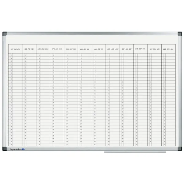 Lakovaná roční plánovací tabule vertikální 60x90 cm, PREMIUM, magnetická, bílá