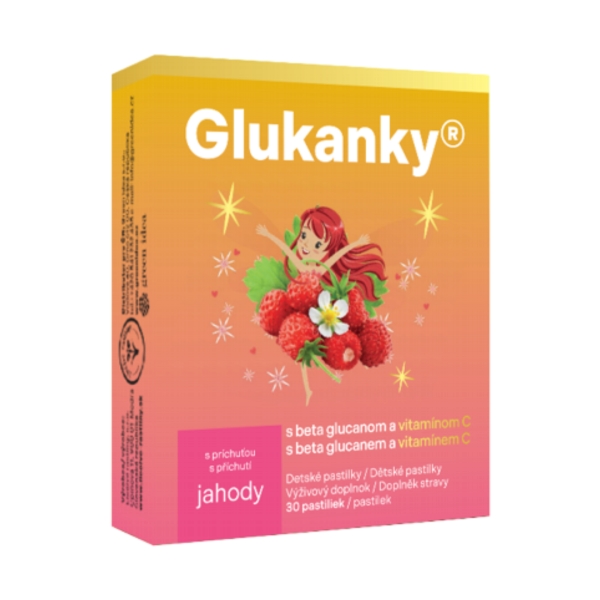 Liečive rastliny Glukanky - dětské pastilky s příchutí jahody 30 ks