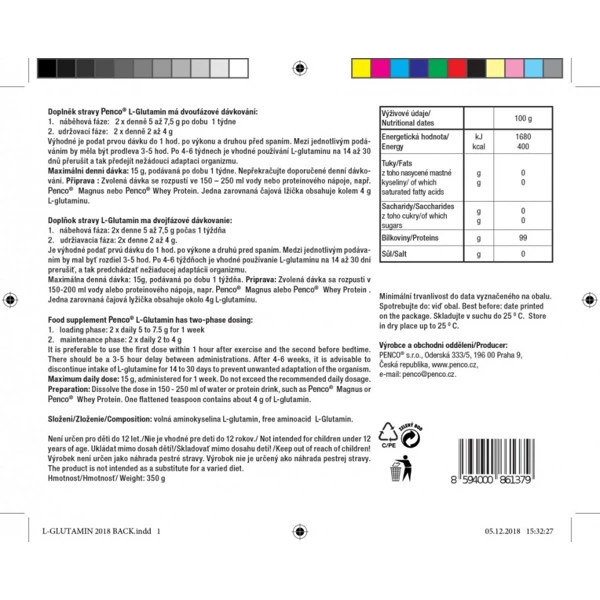 PENCO Aminokyselina L-GLUTAMIN 100% pure - 350 g
