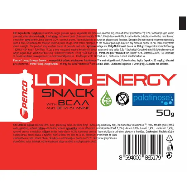 PENCO Energetická tyčinka LONG ENERGY SNACK - kokos - rum - 50 g