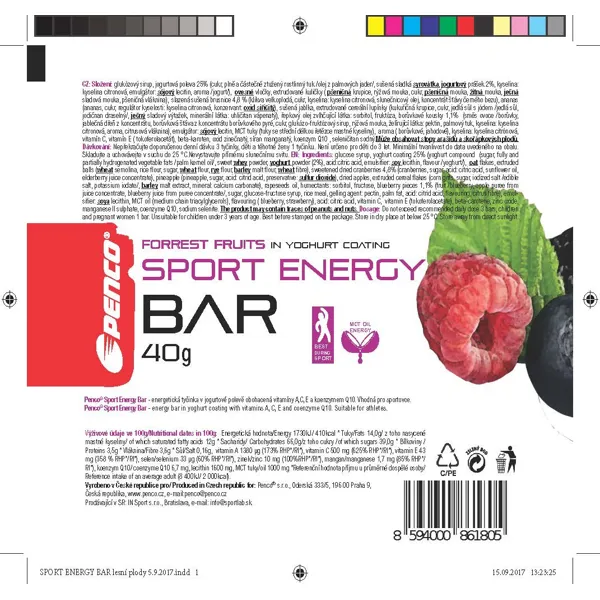 PENCO Energetická tyčinka SPORT ENERGY BAR - lesní plody v jogurtu - 40 g