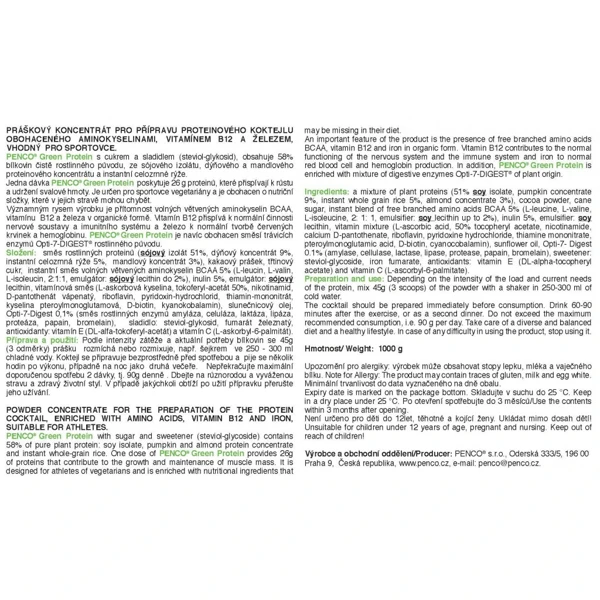PENCO Proteinový nápoj GREEN PROTEIN - tmavá čokoláda - 1000 g