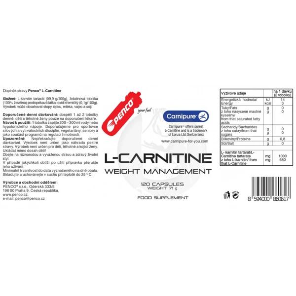 PENCO Spalovač tuků L-KARNITIN CARNIPURE - 120 tobolek