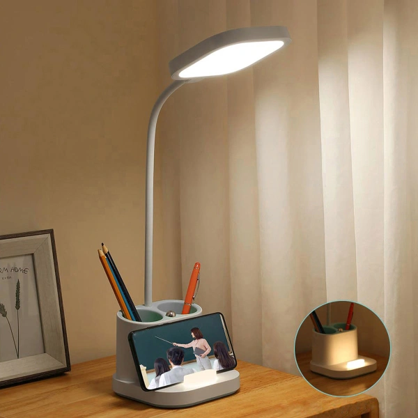 Platinet PDL008 stolní LED lampa 5W stmíbatelná, integrovaná baterie 2400mAh, USB port, bílá