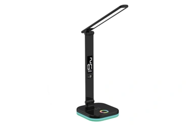Platinet PDL711RGBB stolní LED lampa stmívatelná, bezdrátové nabíjení, hodiny, černá
